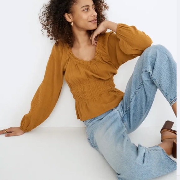 NWT Madewell Sophia Textured Plaid Cotton Gold Top Medium - Picture 4 of 11